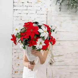 فواك الزهور الخضراء في الرياح عيد الميلاد زهرة بونسيتيا مصنع زهرة الاصطناعية المنزل الزفاف زهرة مزيفة زهرة J220906