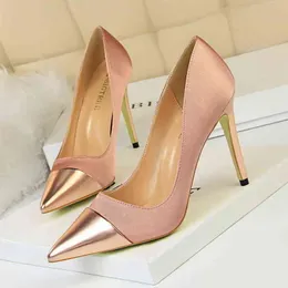 1023-2 Sandaler Fashion Simple High Heel Shallow Mouth Silk Mosaic Pointed Sexy Night Club Show Thin Shoes Single