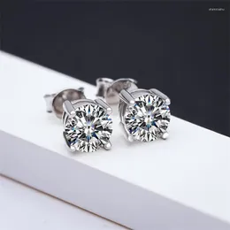 Ohrstecker Echtes Silber 925 Original 1 Karat Diamant Test Vergangenheit D Farbe Moissanit Für Frauen VVS1 Edelstein Hochzeit Schmuck