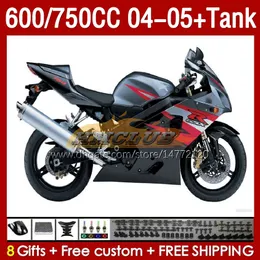 Suzuki GSXR600 750CC GSXR-750 K4 GSX-R600 04-05 153NO.38 600CC GSXR 600 750 CC GSXR750 04 05 GSXR-600 2004 2005 2005 2005インターブモルドフェアリンググレーブラックブラックブルクのOEMフェアリングスタンク