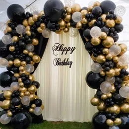 その他のイベントパーティー用品147pcsブラックゴールドバルーンガーランドアーチキットゴールドクロム透明なポルカドット結婚式の誕生日パーティー装飾220916のためのラテックスグローブ