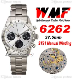 Пол Ньюман ST91 Ручной хронограф -хронограф Mens Watch 6262 WMF 1967 Редкий винтажный серебряный циферблат черный субдиальный устричный браслет Super Edition Puretime E5