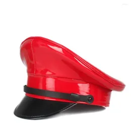 Boinas homens homens de couro chapéu militar Oficial da Alemanha Visor Cap Exército Cosplay Cosplay Halloween