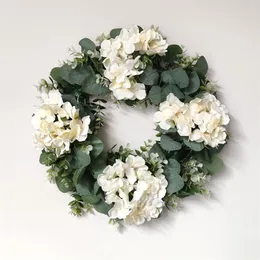 Julekorationer Vita hortensia gröna blad Eukalyptus Garland Heminredning Artificiell blommor Krans för bröllopsdekoration Julprydnad 220916