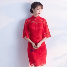 Этническая одежда красные сексуальные кружевные короткие шорты Cheongsam Summer Vintage китайский стиль мини Мини
