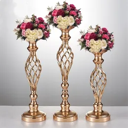 Dekoracje świąteczne złote/ srebrne kwiaty wazony świecy uchwyty na drodze stolik centralny metalowy stojak świecznik do wystroju przyjęcia weselnego 220916