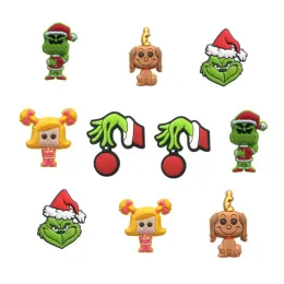Wholesale Grinch Christmas Croc Charms for Clog Shoe Soft Rubber PVC Accessories Xmas Gift