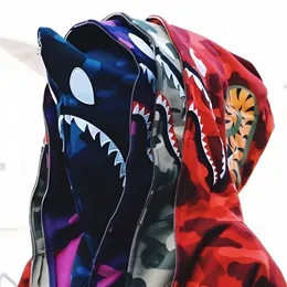 أعلى حرفية للرجال هوديز مصمم الرجال سمك القرش الكامل zip ربطة عنقار هوديي سترة ألوان شبكة كامو قميص أزياء ممولة ممولة القطن