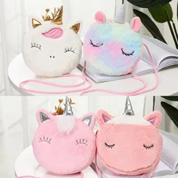 Cartoon Unicorn Shoulder Bag Women Girls Corduroy Square Belt Phone Purse Travel Fur Crossbody Bags Coin Purse Gift