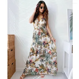 Casual jurken elegante afdrukken slippen maxi jurk zomer esthetisch strandkleding