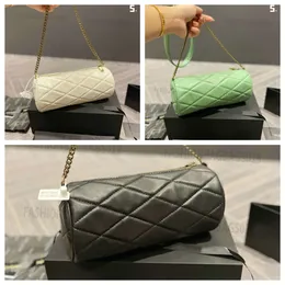 Bolsos con cadenas para mujer Bolso Sade Mini Tube Bag Barrel-Round Underarmbag Piel de cordero acolchada Bolso de hombro de cuero con logotipo icónico de diamantes redondos para mujer con cierre de cremallera Bolso de mano