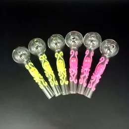Tubos de fumantes de vidro rosa amarelo com luminosos sondagens de ￳leo de polvo luminoso shisha acess￳rios de tabaco