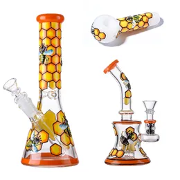 3D 벌 Beecomb Style Hookahs 독특한 Beaker Bongs Heady Glass Water Pipes 두꺼운 Pyrex Glass Dab Rigs with 14mm 18mm Joint Bowl Halloween 흡연 파이프