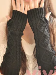 Коленные прокладки 1 пара осенние зимние женщины вязаные перчатки рука рука рука рука теплее девушки ромб длинные половины варежки без пальцев