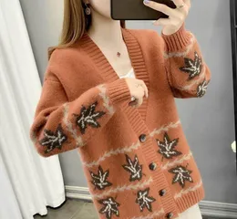 여자 스웨터 고급 디자이너 니트 카디건 오버 사이즈 느슨한 v- 넥 버튼 카키 레이디스 스웨터 재킷