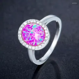 Обручальные кольца роскошные классические круглые розовые огненные опал для женщин хрустальный обещание обручальное кольцо модные украшения anillos mujer