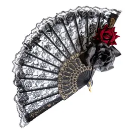 Decorazione del partito Lolita Fan Gotico vittoriano Donna Pizzo Ventaglio a mano Vintage Nero Rosso Rosa Goth Fan Cosplay Party Halloween 220915