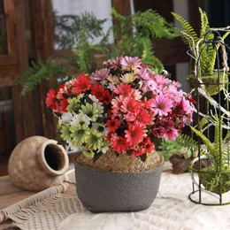 Faux kwiatowa zieleń 9 widelca słonecznika sztuczne kwiaty bukiet Wysokiej jakości plastikowe akcesoria domowe domowe stół ślubny kwiat J220906