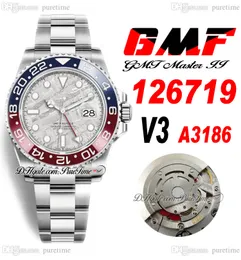 GMF GMT II Pepsi A3186 Mens Watch automático V3 40mm 126719 Red Blue Ceramic Bezel Meteorite Dial 904L OysterSteel Bracelet Super Edition Same Series Card Puretime E5