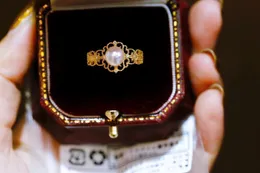 2209013003 Diaomondbox Jewelry ring 6-7mm aka parel au750 geel verguld sterling 925 zilver verstelbare kant koninklijke vintage stijl