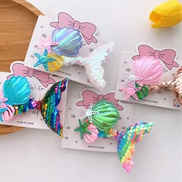 Nuova dolce ragazza principessa carina bella paillettes colorate coda di pesce conchiglia forcine moda mollette per bambini accessori per capelli