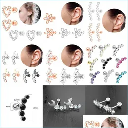 Stud 1Pc Zircon Cz Leaf Heart Star Flower Ear Studs Cartilagine Orecchino Per Le Donne Acciaio Inossidabile Piccolo Piercing Gioielli Drop Delivery Dhghc