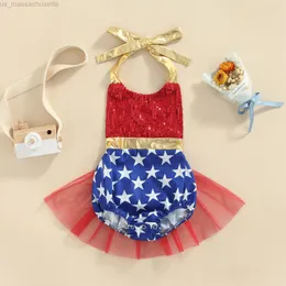 Besondere Anlässe Citgeett Sommer Independence Day Infant Baby Girls Bodysuit Tutu Rock ärmellose Halter Star Print -Pailletten Jumpsuit Kleidung L220915