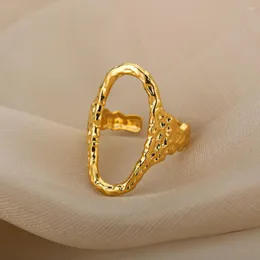 Klusterringar minimalistiska oregelbundna ih￥liga ovala f￶r kvinnor Enkel geometrisk justerbar stianless st￥l guldring mode smycken g￥va 2022