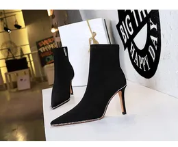 Sexy boate salto fino salto alto camurça strass cintura apontou botas de festa botas curtas