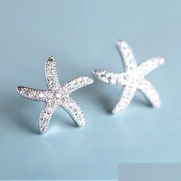 Stud New Fashion Anti-Allergic 925 Sterling Sier Jewelry Micro-Embedded Crystal Starfish Personality Exquisite Earrings D Dhseller2010 Dhd0Y