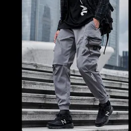 Men's Pants Men Hip-Hop Black Jogging Cargo 2022 Streetwear Ribbon Pocket Trousers Male Japanese Fashion Techwear Harem Sweatpants