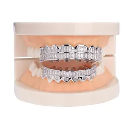 Grillz grille dentystyczne nowy zestaw bagietek zęby Grillz góra dół Sier kolor grille Dental usta hip-hopowa biżuteria Dhseller2010 Dhszq