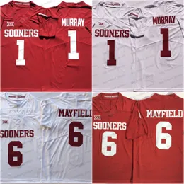 Oklahoma Koleji Futbol Sooners 6 Mayfield Jersey Kırmızı 1 Kyler Murray Beyaz Erkekler Futbol Formaları