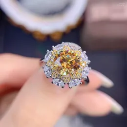 Anelli a grappolo - vendita Anello di Moissanite giallo Moda di lusso Matrimonio Fidanzamento Diamante prodotto in laboratorio Argento sterling 925