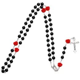 UPDATE Prayer Beads Catholic Rosary Madonna Jesus Cross Necklace Pendants Chains Fashion Jewelry Gift for Women Black Purple Pink