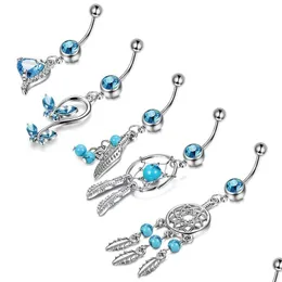 Navel Bell Button Rings Blue Series Belly Ring Jewelery Men Women Fashion Zircon Navel Nail Eloy Five Piece Set New DHSeller2010 DH6OA