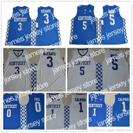대학 농구 착용 스티치 NCAA Kentucky Wildcats College Basketball Jerseys 5 Malik Monk 3 Edrice Ado 1 코치 John Calipari 0 Deaaron Fox University Jersey