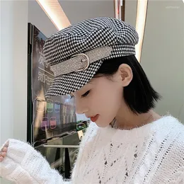 Berets houndstooth wełna beret czapki eleganckie femme zima ośmiokąta Angland Bling Autumn Peaky Blinde Girls Sboy Hat