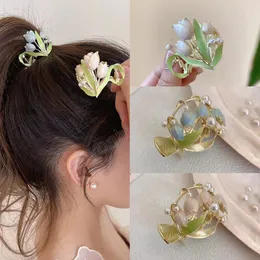 Elegante Tulip Hair Garws Headwear para mulheres garotas Trendy Railtail Clera Clipe Ornamento Bell Orchid Acess￳rios de cabelo HEAWEWAY