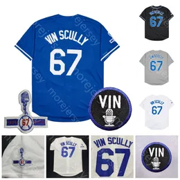 67 Vin Scully Jersey Voice 1950 2016 Patch Weiß Blau Grau Schwarz Cool Base Alle genäht