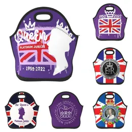 Queen Elizabeth II Platinum Jubilee Lunch Tote Neoprene Reusable Insulated Thermal Lunch Bag Box