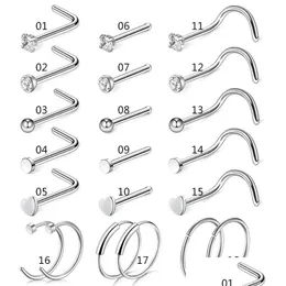 Ringos de nariz pregos de diamante anel de nariz anti -alergia parafusos nasais parafusos de bola rosa anéis de piercing jóias de jóias grow shi dhseller2010 dhcw3