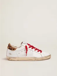 Dirty Shoes Super-Star Sneakers Designer Luxury Italian Vintage Handmade With Leopard Print Heel Tab Red Laces