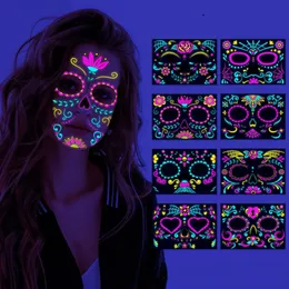 Flororescent Halloween Face Tattoo Day of the Dead Party Makeup Funny Funder Neon Face Sticker for Festival Masquerade