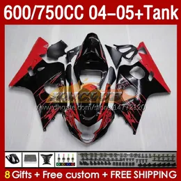 OEM Zbiornik Fairings dla Suzuki GSXR-600 GSXR600 GSXR-750 K4 Red Black BLK GSXR750 04 05 153NO.48 GSXR 600 750 CC 600CC 750CC 2004 2005 GSX-R600 04-05 Wejście Foring Foring