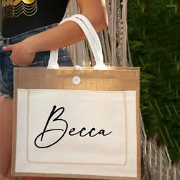غلاف الهدايا حقيبة تسوق قابلة لإعادة الاستخدام اسم مخصص Jute Bridesmaid Bridal Favor