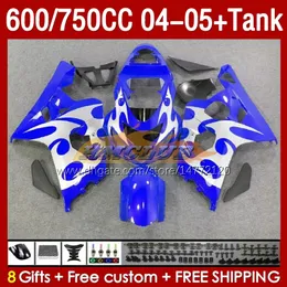 OEM Fairings Tank f￶r Suzuki GSXR-600 GSXR600 GSXR-750 K4 GSXR750 04 05 153NO.59 GSXR 600 750 CC 600cc 750cc 2004 2005 GSX-R600 04-05 injektion M￶gelm￤ssan Blue Silvery Blk