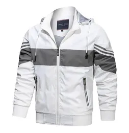 2023 nuova giacca da uomo in vendita giacca a vento con cerniera lampo Casual patchwork bianco giacca con cappuccio banda sport moda pluz cappotti taglia 3XL