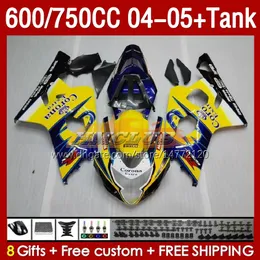 Suzuki GSXR600 750CC GSXR-750 K4 GSX-R600 04-05 153NO.11 600CC GSXR 600 750 CC GSXR750 04 05 GSXR-600 2004 2004 2005 INGモルドモルドフェアリングブルーイエローイエローイエローイエローイエローイエロー