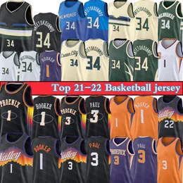 Jersey Basketball''nba''Antetokounmpo 34 Giannis Devin 1 Booker Chris 3 Paul 2022 Mens T-shirt 75th Anniversary Jersey